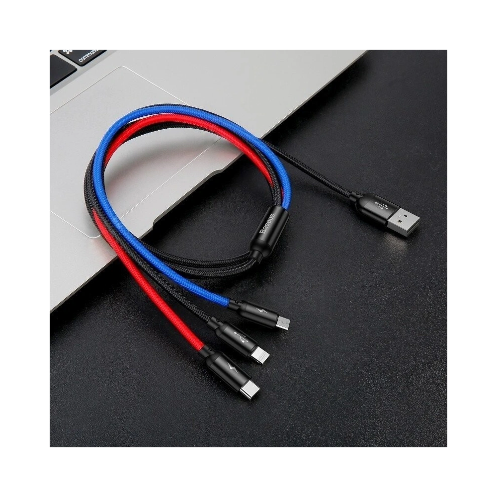 Hurtownia GSM - Kabel USB Baseus 3w1 USB-C / Lightning / Micro 3A 1,2m (czarny) - BSU622BLK - {ean13} - Hurt