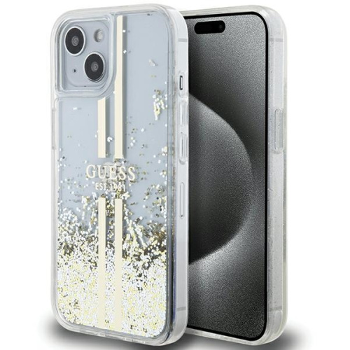 Guess Distributor - 3666339223953 - GUE3190 - Guess GUHCP15MLFCSEGT Apple iPhone 15 Plus / 14 Plus hardcase Liquid Glitter Gold Stripes transparent - B2B homescreen