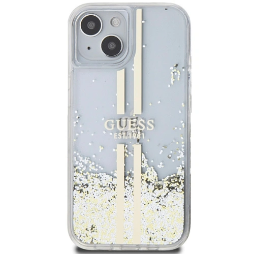 Etui Guess GUHCP15MLFCSEGT Apple iPhone 15 Plus / 14 Plus hardcase Liquid Glitter Gold Stripes transparent