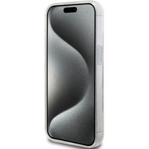 Case Guess GUHCP15MLFCSEGT Apple iPhone 15 Plus / 14 Plus Hardcase Liquid Glitter Gold Stripes transparent