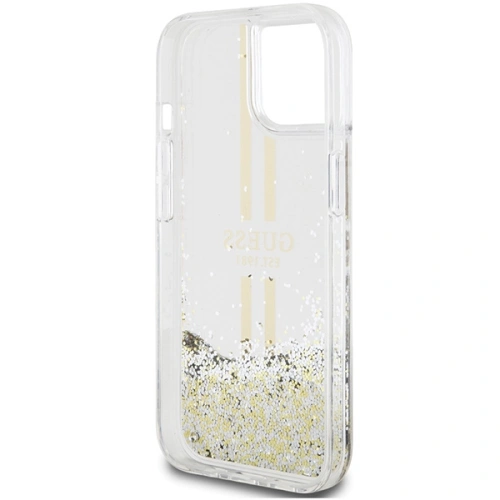 Etui Guess GUHCP15MLFCSEGT Apple iPhone 15 Plus / 14 Plus hardcase Liquid Glitter Gold Stripes transparent