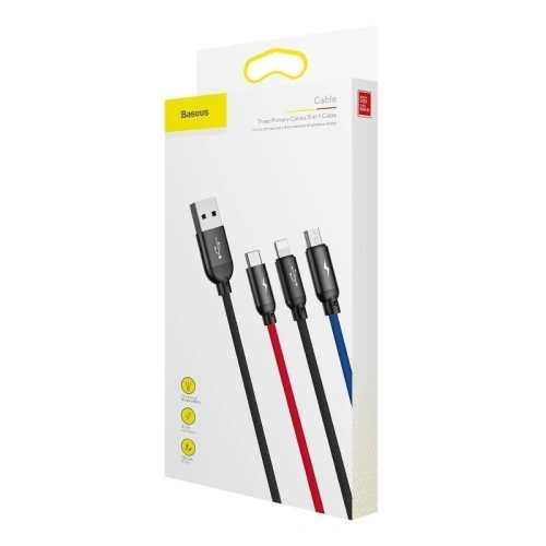 Kabel USB Baseus 3w1 USB-C / Lightning / Micro 3A 1,2m (czarny)