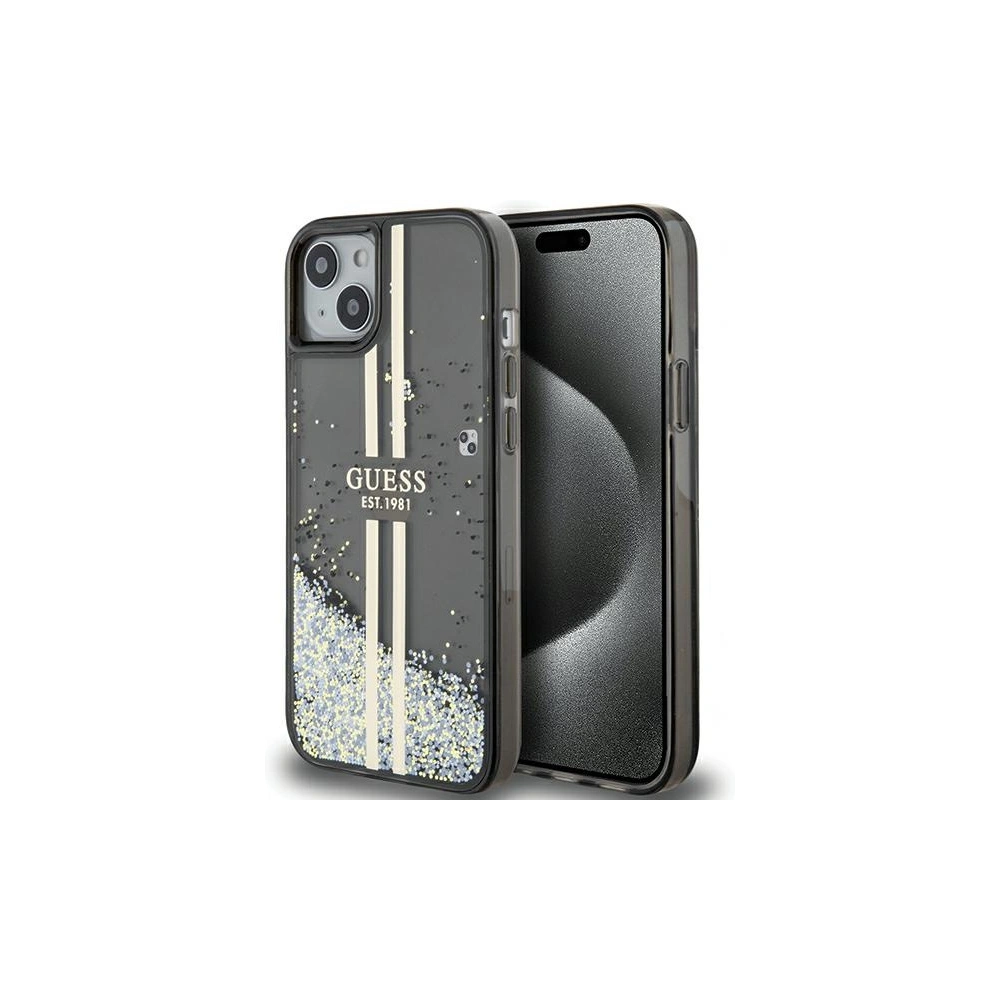Hurtownia GSM - Etui Guess GUHCP15SLFCSEGK Apple iPhone 15 / 14 / 13 hardcase Liquid Glitter Gold Stripes negru/black - GUE3194 - {ean13} - Hurt