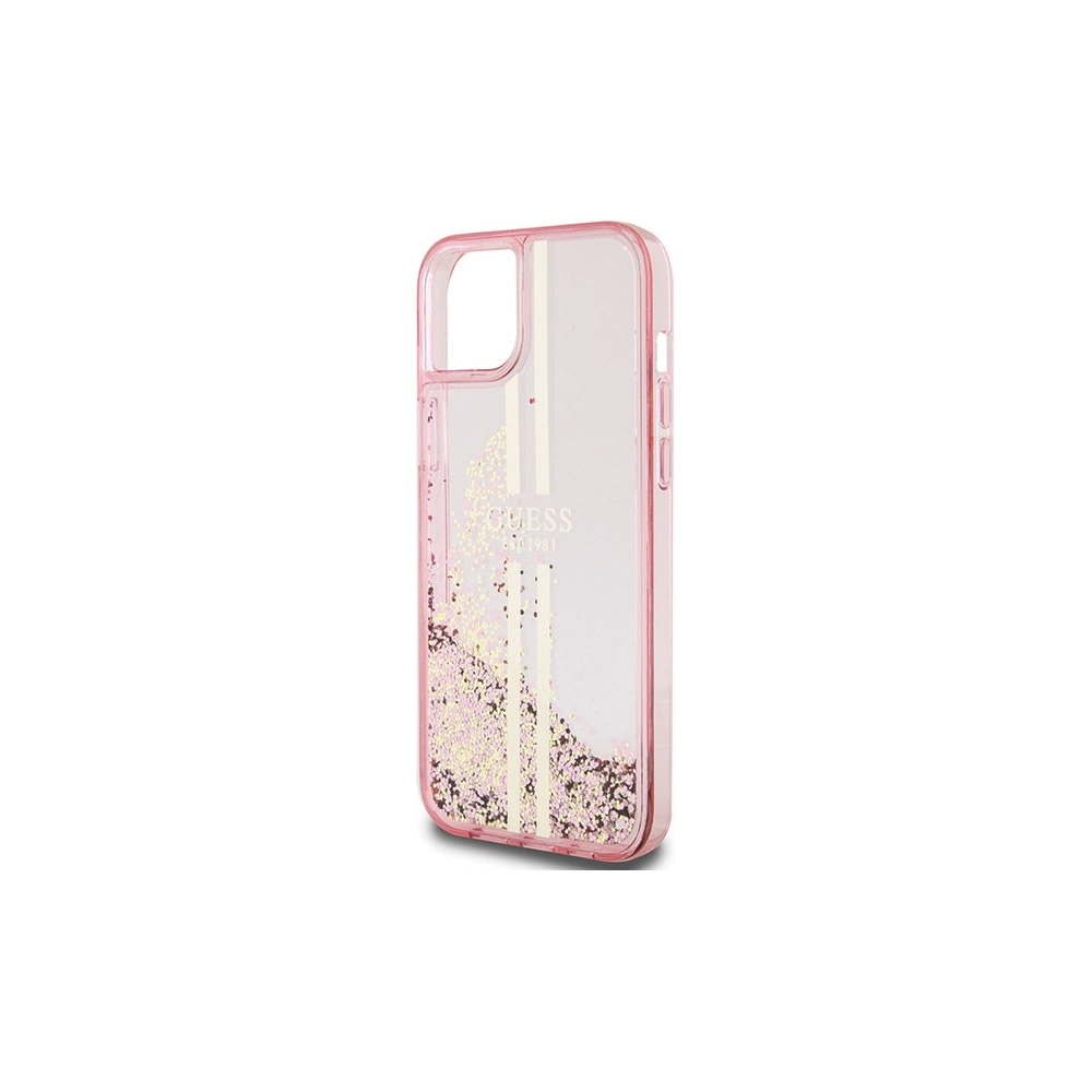 Hurtownia GSM - Case Guess GUHCP15SLFCSEGP Apple iPhone 15 / 14 / 13 Hardcase Liquid Glitter Gold Stripes rosa/pink - GUE3195 - {ean13} - Hurt