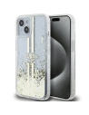 Guess GUHCP15SLFCSEGT Apple iPhone 15 / 14 / 13 hardcase Liquid Glitter Gold Stripes transparent