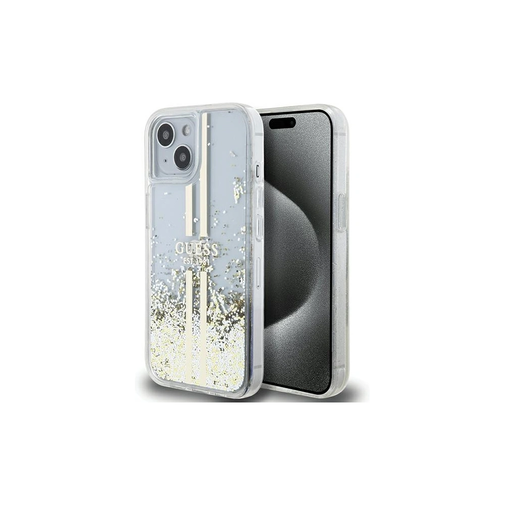 Hurtownia GSM - Case Guess GUHCP15SLFCSEGT Apple iPhone 15 / 14 / 13 Hardcase Liquid Glitter Gold Stripes transparent - GUE3196 - {ean13} - Hurt