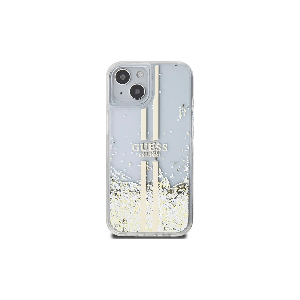 Hurtownia GSM - Tok Guess GUHCP15SLFCSEGT Apple iPhone 15 / 14 / 13 kemény tok Liquid Glitter Arany Csíkok átlátszó - GUE3196 - {ean13} - Hurt