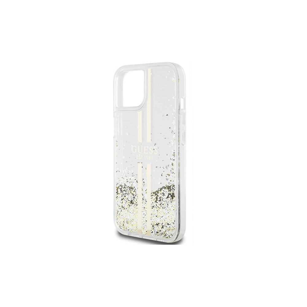 Hurtownia GSM - Case Guess GUHCP15SLFCSEGT Apple iPhone 15 / 14 / 13 Hardcase Liquid Glitter Gold Stripes transparent - GUE3196 - {ean13} - Hurt