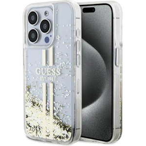 Wholesale Guess GUHCP15XLFCSEGT Apple iPhone 15 Pro Max hardcase Liquid Glitter Gold Stripes transparent - GUE3201 - {ean13} - Hurt