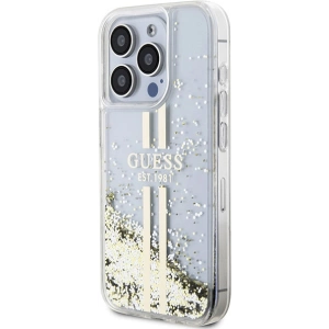 Wholesale Guess GUHCP15XLFCSEGT Apple iPhone 15 Pro Max hardcase Liquid Glitter Gold Stripes transparent - GUE3201 - {ean13} - Hurt
