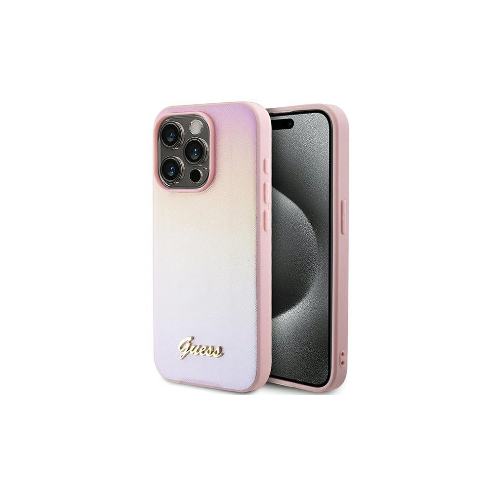 Hurtownia GSM - Case Guess GUHCP15XPSAIRSP Apple iPhone 15 Pro Max Hardcase Saffiano Iridescent Script rosa/pink - GUE3203 - {ean13} - Hurt