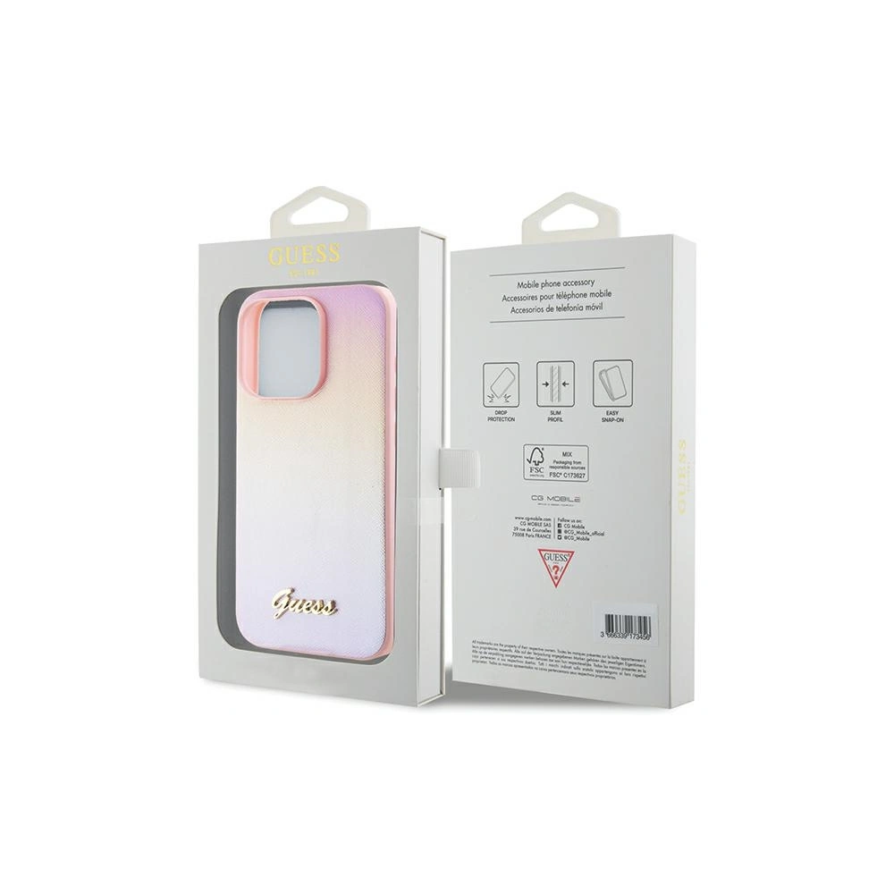 Hurtownia GSM - Case Guess GUHCP15XPSAIRSP Apple iPhone 15 Pro Max Hardcase Saffiano Iridescent Script rosa/pink - GUE3203 - {ean13} - Hurt
