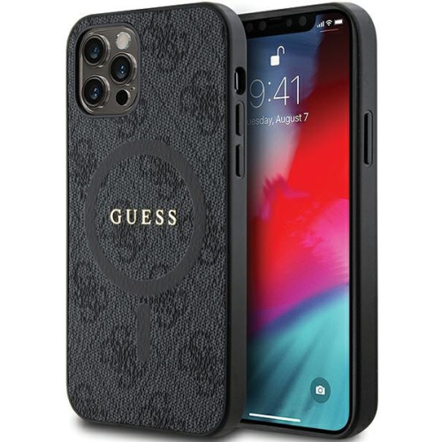 Guess Distributor - 3666339226237 - GUE3208 - Guess GUHMP12MG4GFRK Apple iPhone 12 / 12 Pro hardcase 4G Collection Leather Metal Logo MagSafe black - B2B homescreen
