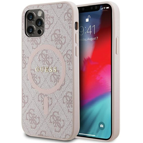 Guess Distributor - 3666339226657 - GUE3209 - Guess GUHMP12MG4GFRP Apple iPhone 12 / 12 Pro hardcase 4G Collection Leather Metal Logo MagSafe pink - B2B homescreen