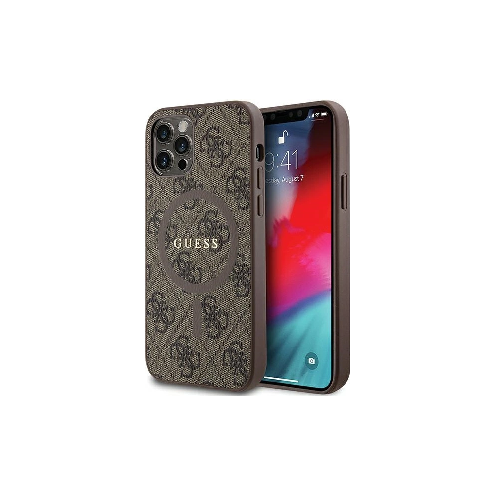 Hurtownia GSM - Etui Guess GUHMP12MG4GFRW Apple iPhone 12 / 12 Pro kemény tok 4G Collection Bőr Fém Logo MagSafe barna/brown - GUE3210 - {ean13} - Hurt