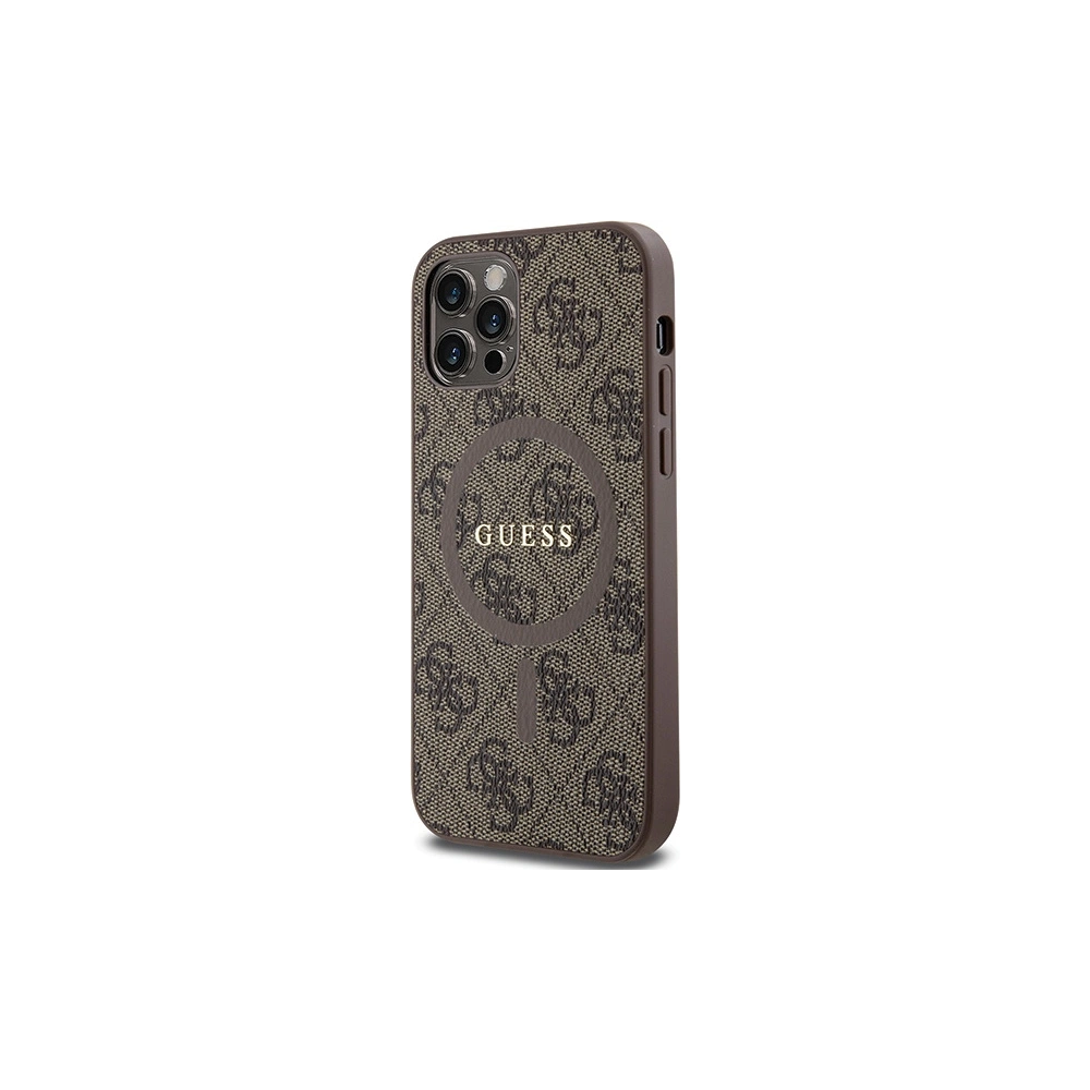 Hurtownia GSM - Etui Guess GUHMP12MG4GFRW Apple iPhone 12 / 12 Pro kemény tok 4G Collection Bőr Fém Logo MagSafe barna/brown - GUE3210 - {ean13} - Hurt