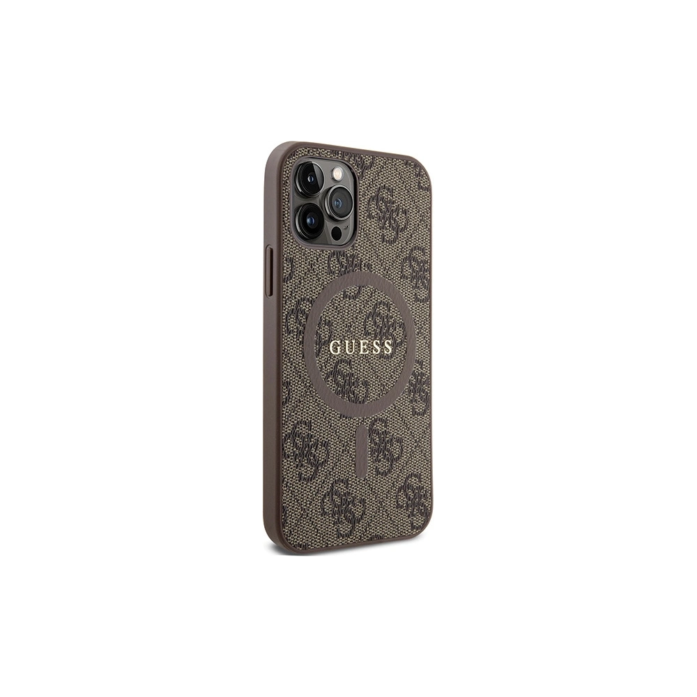 Hurtownia GSM - Etui Guess GUHMP12MG4GFRW Apple iPhone 12 / 12 Pro kemény tok 4G Collection Bőr Fém Logo MagSafe barna/brown - GUE3210 - {ean13} - Hurt