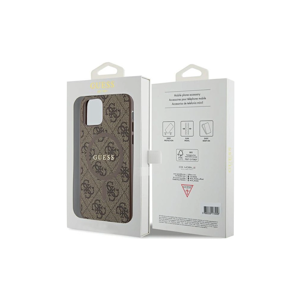 Hurtownia GSM - Etui Guess GUHMP12MG4GFRW Apple iPhone 12 / 12 Pro kemény tok 4G Collection Bőr Fém Logo MagSafe barna/brown - GUE3210 - {ean13} - Hurt
