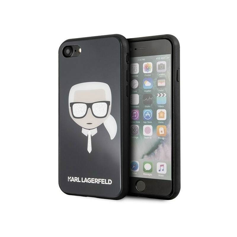 Karl Lagerfeld Distributor - 3700740444726 - KLD067BLK - Karl Lagerfeld KLHCI8DLHBK Apple iPhone SE 2022/SE 2020/8/7 black Iconic Glitter Karl`s Head - B2B homescreen