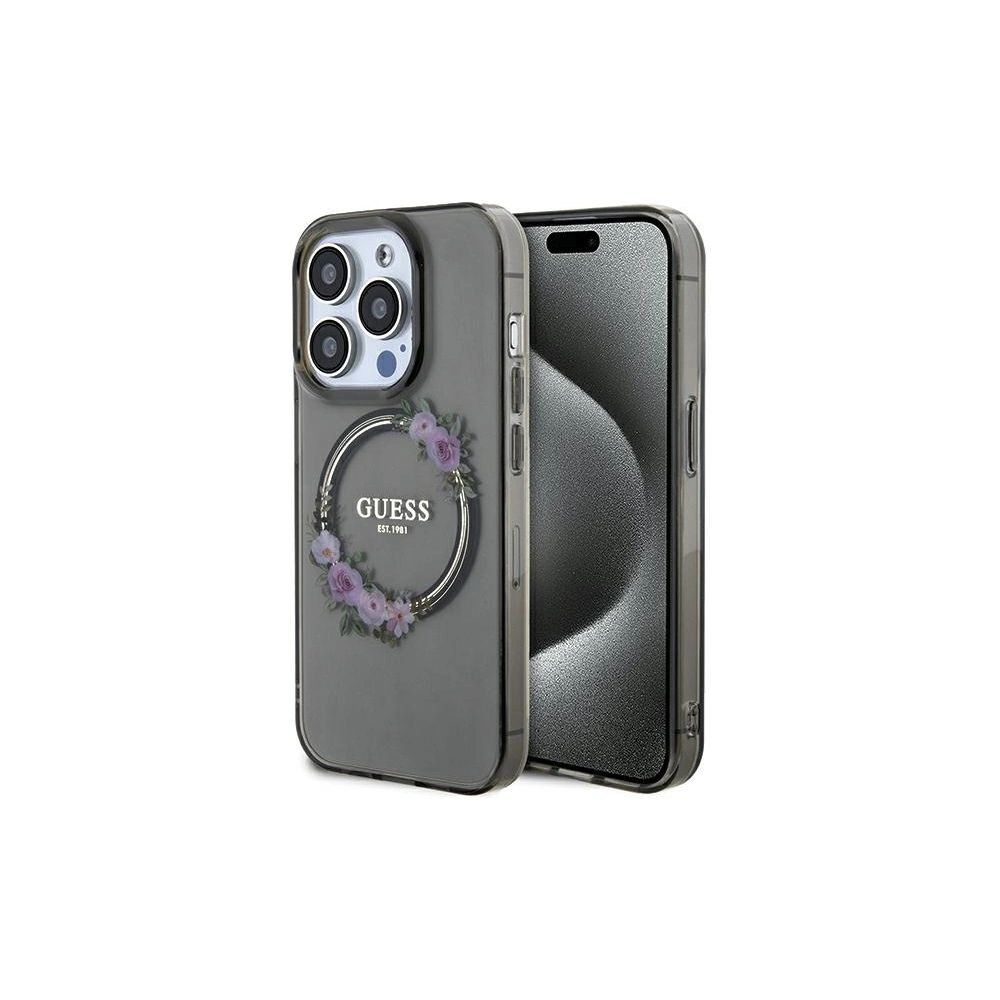 Hurtownia GSM - Etui Guess GUHMP15LHFWFCK Apple iPhone 15 Pro hardcase IML Flowers Wreatch MagSafe czarny/black - GUE3232 - {ean13} - Hurt