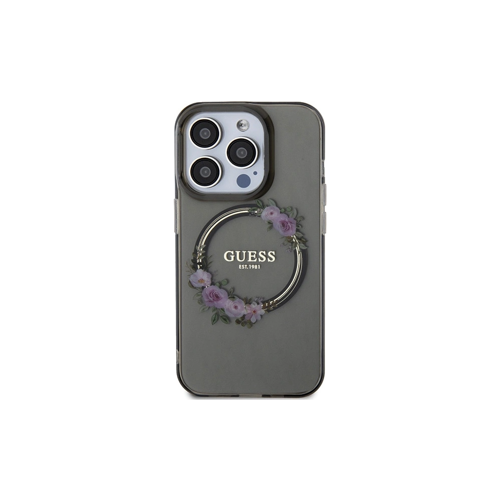 Hurtownia GSM - Etui Guess GUHMP15LHFWFCK Apple iPhone 15 Pro hardcase IML Flowers Wreatch MagSafe czarny/black - GUE3232 - {ean13} - Hurt