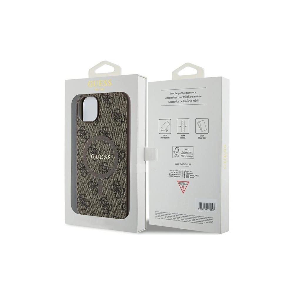 Hurtownia GSM - Case Guess GUHMP15MG4GFRW Apple iPhone 15 Plus / 14 Plus Hartschale 4G Collection Leder Metall-Logo MagSafe braun/brown - GUE3240 - {ean13} - Hurt
