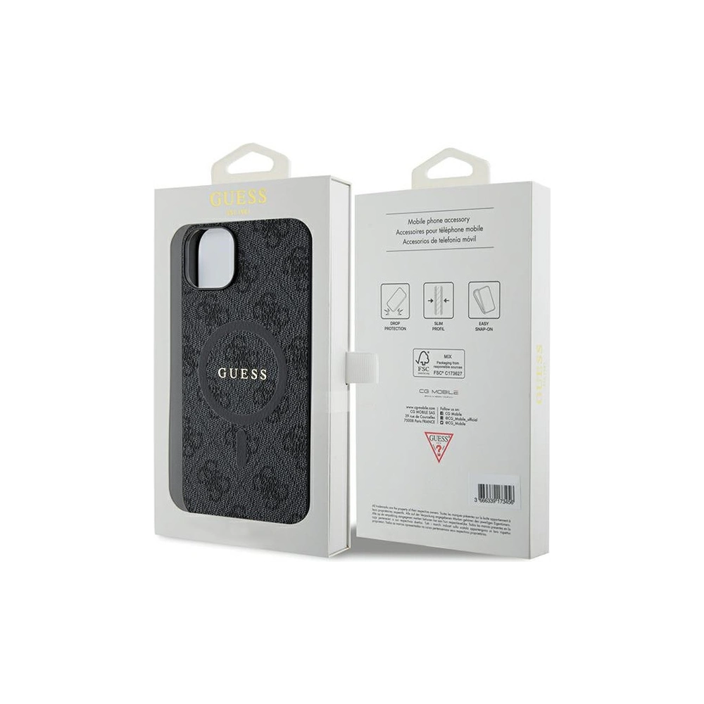 Hurtownia GSM - Etui Guess GUHMP15SG4GFRK Apple iPhone 15 / 14 kemény tok 4G Collection Bőr Fém Logó MagSafe fekete - GUE3245 - {ean13} - Hurt