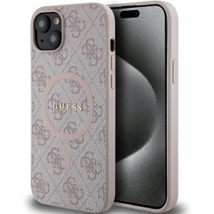 Etui Guess GUHMP15SG4GFRP Apple iPhone 15 / 14 hardcase 4G Collection Leather Metal Logo MagSafe różowy/pink
