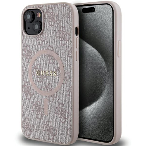 Guess Distributor - 3666339226749 - GUE3246 - Guess GUHMP15SG4GFRP Apple iPhone 15 / 14 hardcase 4G Collection Leather Metal Logo MagSafe pink - B2B homescreen