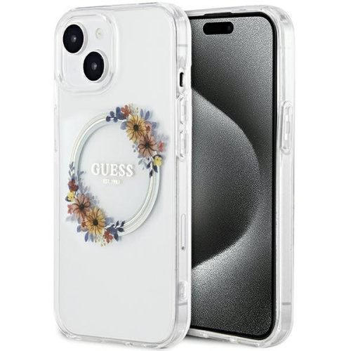 Hurtownia Guess - 3666339221706 - GUE3248 - Etui Guess GUHMP15SHFWFCT Apple iPhone 15 / 14 hardcase IML Flowers Wreatch MagSafe transparent - B2B homescreen