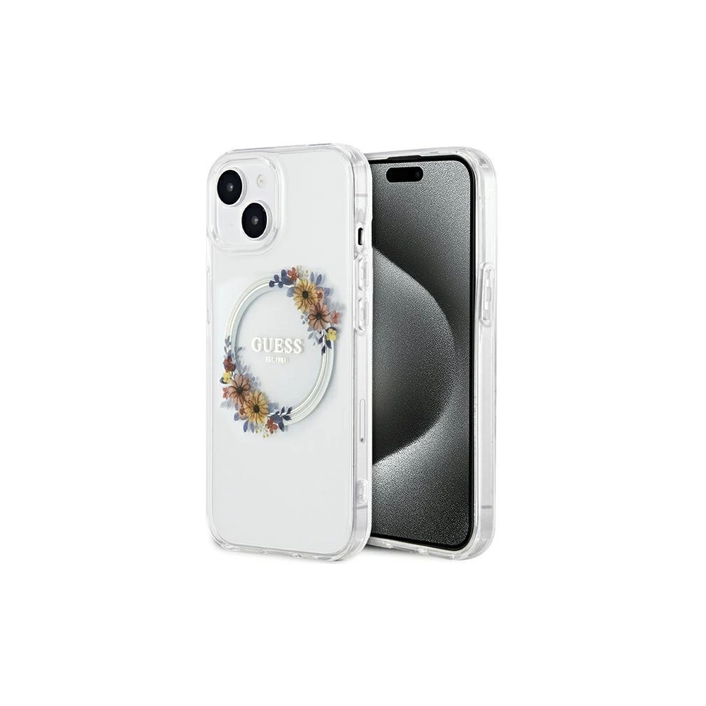 Hurtownia GSM - Etui Guess GUHMP15SHFWFCT Apple iPhone 15 / 14 hardcase IML Květy Wreatch MagSafe transparentní - GUE3248 - {ean13} - Hurt