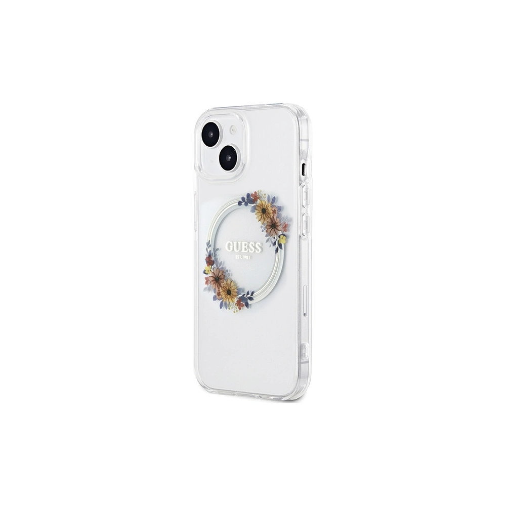 Hurtownia GSM - Etui Guess GUHMP15SHFWFCT Apple iPhone 15 / 14 hardcase IML Květy Wreatch MagSafe transparentní - GUE3248 - {ean13} - Hurt