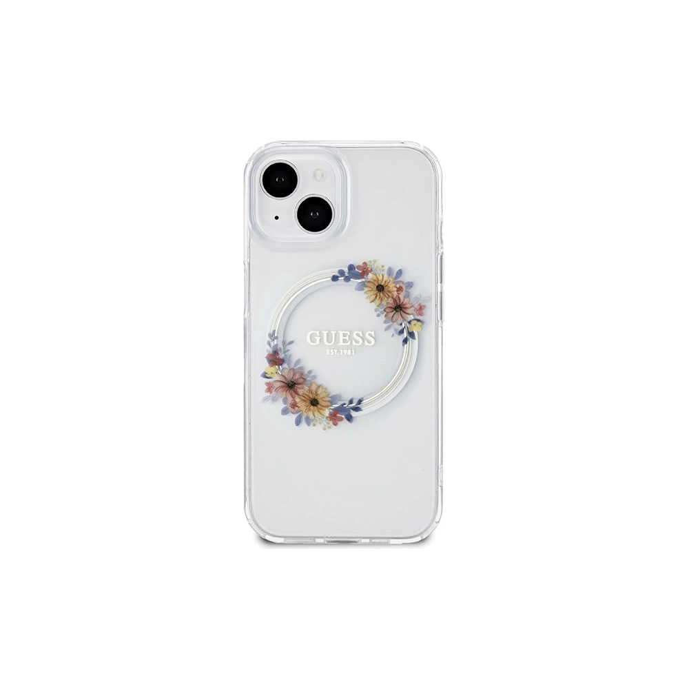 Hurtownia GSM - Etui Guess GUHMP15SHFWFCT Apple iPhone 15 / 14 hardcase IML Květy Wreatch MagSafe transparentní - GUE3248 - {ean13} - Hurt