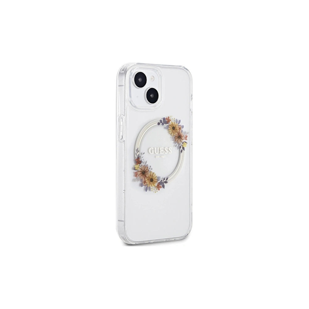 Hurtownia GSM - Etui Guess GUHMP15SHFWFCT Apple iPhone 15 / 14 hardcase IML Květy Wreatch MagSafe transparentní - GUE3248 - {ean13} - Hurt