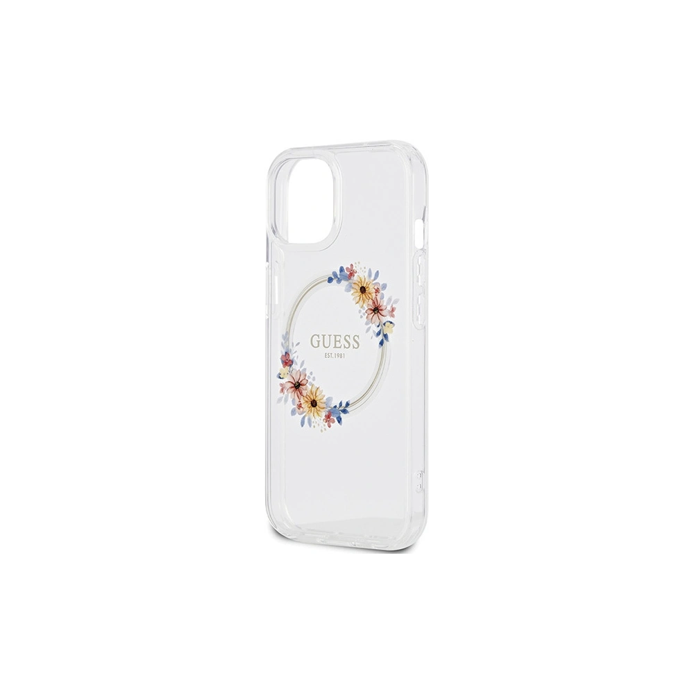 Wholesale Guess GUHMP15SHFWFCT Apple iPhone 15 / 14 hardcase IML Flowers Wreatch MagSafe transparent - GUE3248 - {ean13} - Hurt