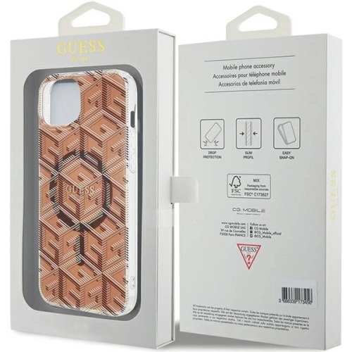 Etui Guess GUHMP15SHGCUSTGW Apple iPhone 15 / 14 hardcase IML GCube MagSafe brązowy/brown