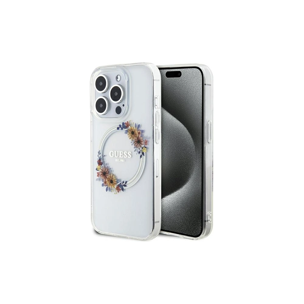 Hurtownia GSM - Etui Guess GUHMP15XHFWFCT Apple iPhone 15 Pro Max hardcase IML Flowers Wreatch MagSafe transparent - GUE3256 - {ean13} - Hurt