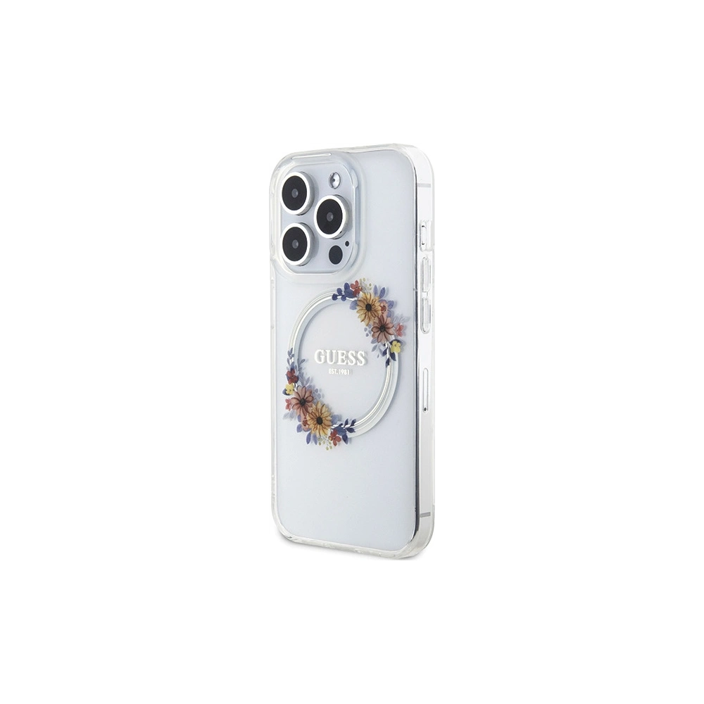 Hurtownia GSM - Etui Guess GUHMP15XHFWFCT Apple iPhone 15 Pro Max keménytok IML Virágkoszorú MagSafe átlátszó - GUE3256 - {ean13} - Hurt