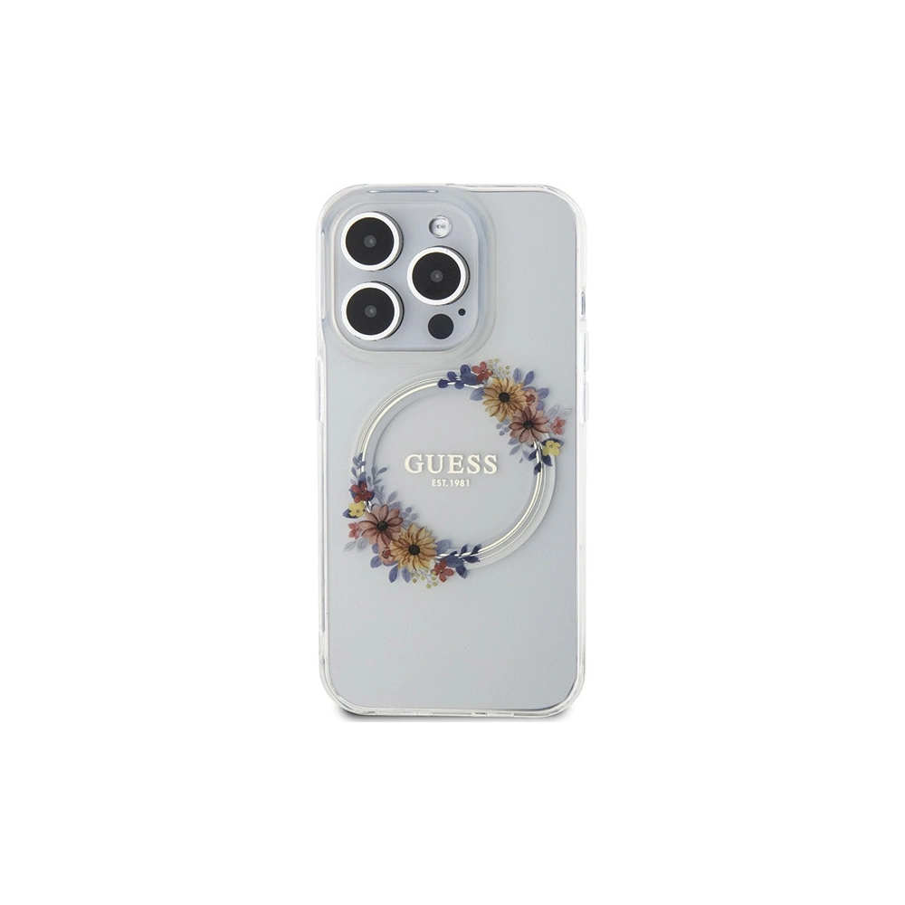 Hurtownia GSM - Etui Guess GUHMP15XHFWFCT Apple iPhone 15 Pro Max hardcase IML Flowers Wreatch MagSafe transparent - GUE3256 - {ean13} - Hurt