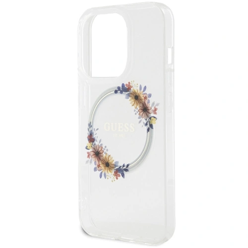 Etui Guess GUHMP15XHFWFCT Apple iPhone 15 Pro Max hardcase IML Flowers Wreatch MagSafe transparent