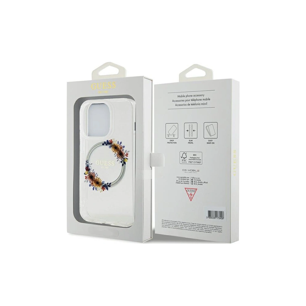 Hurtownia GSM - Etui Guess GUHMP15XHFWFCT Apple iPhone 15 Pro Max keménytok IML Virágkoszorú MagSafe átlátszó - GUE3256 - {ean13} - Hurt