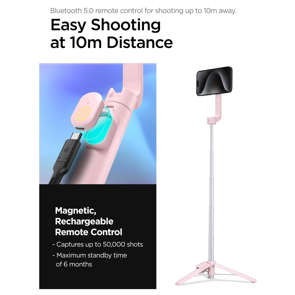 Hurtownia GSM - Kijek Spigen S570W MagSafe Bluetooth Selfie Stick Tripod Misty Rose - SPN3343 - {ean13} - Hurt