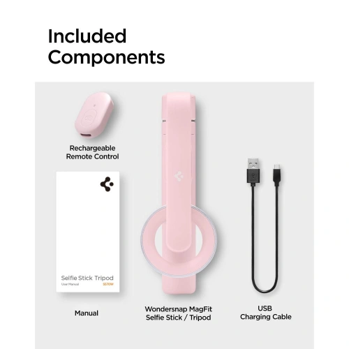 Kijek Spigen S570W MagSafe Bluetooth Selfie Stick Tripod Misty Rose