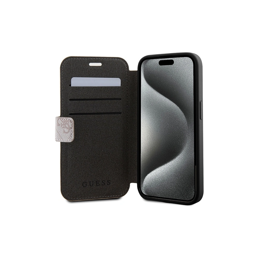 Hurtownia GSM - Etui Guess GUBKP15L4GMGPI Apple iPhone 15 Pro book 4G Metal Logo roz/rozalie - GUE3267 - {ean13} - Hurt