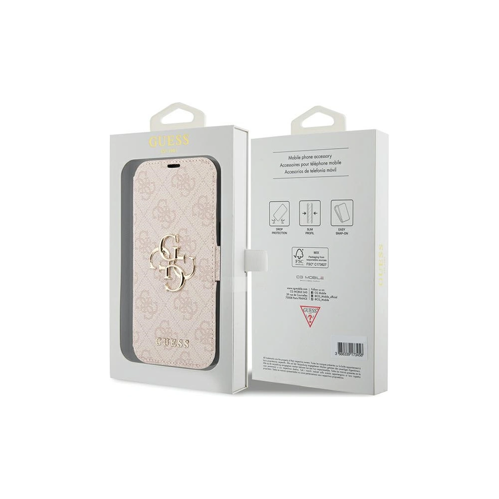 Hurtownia GSM - Etui Guess GUBKP15S4GMGPI Apple iPhone 15 / 14 / 13 book 4G Metal Logo růžový/pink - GUE3270 - {ean13} - Hurt