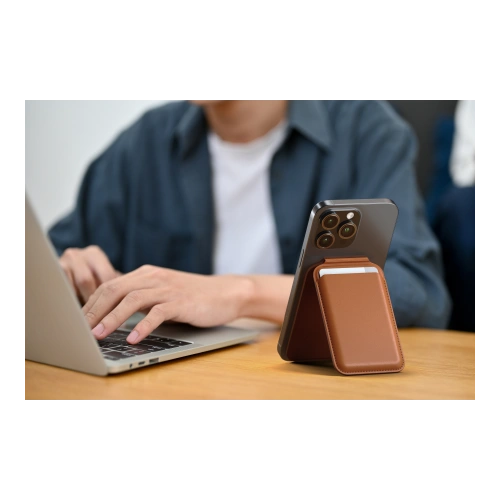 Podstawka Satechi Vegan-Leather Wallet Stand do Apple iPhone MagSafe brązowy