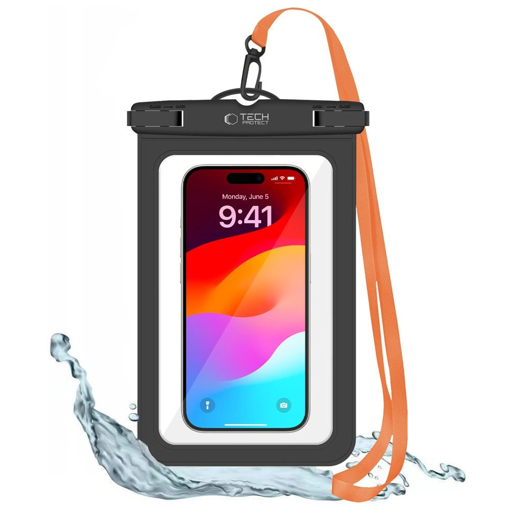 Hurtownia GSM - Univerzális vízálló tok Tech-Protect UWC9 Univerzális Vízálló Tok 8.9" Fekete/narancs - THP2655 - {ean13} - Hurt