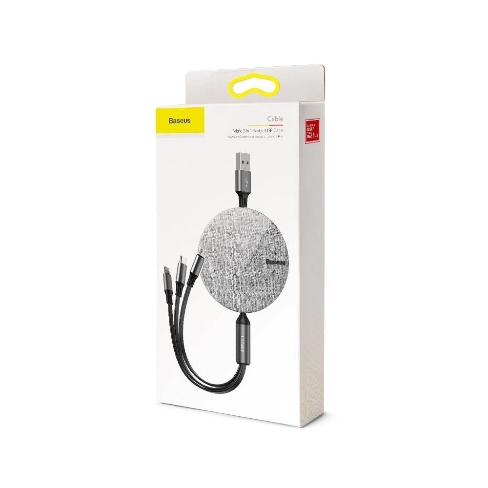 Hurtownia GSM - Kabel USB Baseus Fabric 3w1 USB-C / Lightning / Micro 3,5A 1,2m (szary) - BSU631GRY - {ean13} - Hurt