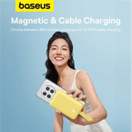 Baseus Magnetic Mini Power Bank 10000mAh 30W USB-C z ładowaniem bezprzewodowym MagSafe + wbudowany kabel USB-C