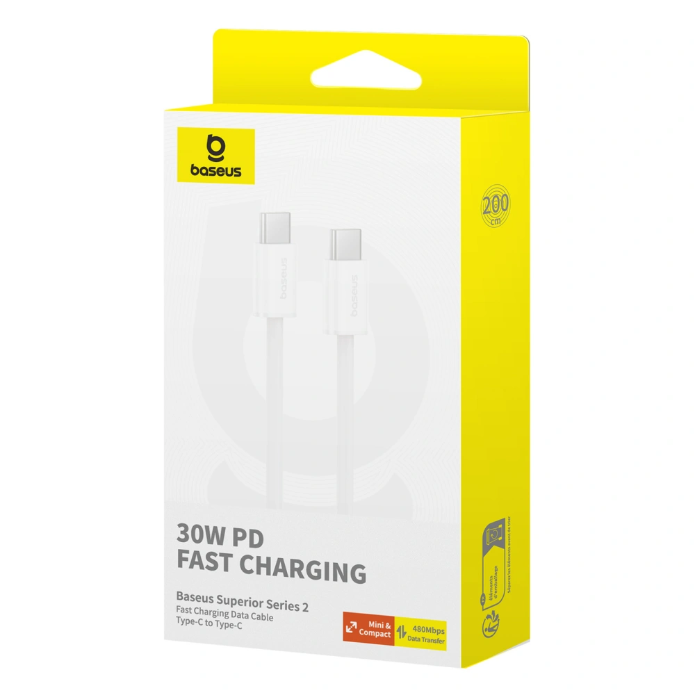 Wholesale Baseus Superior Series ll USB-C / USB-C cable 30W 480Mb/s 2m white - BSU4849 - {ean13} - Hurt